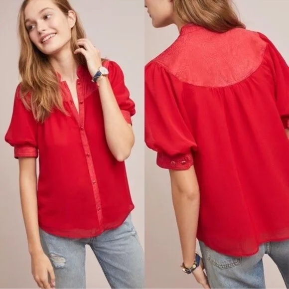 Maeve Tops - Maeve Anthropologie red button down blouse